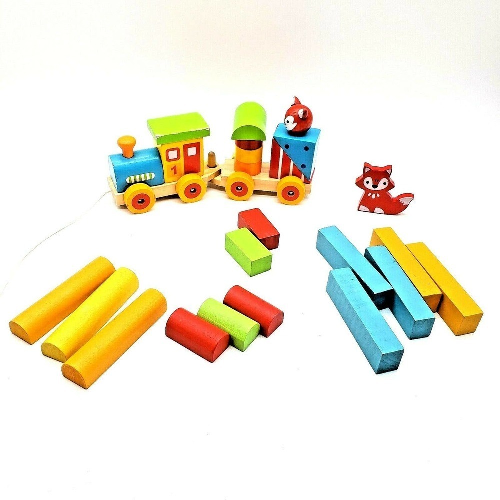 Wood Stacking Train and Wooden Blocks 23 Pcs